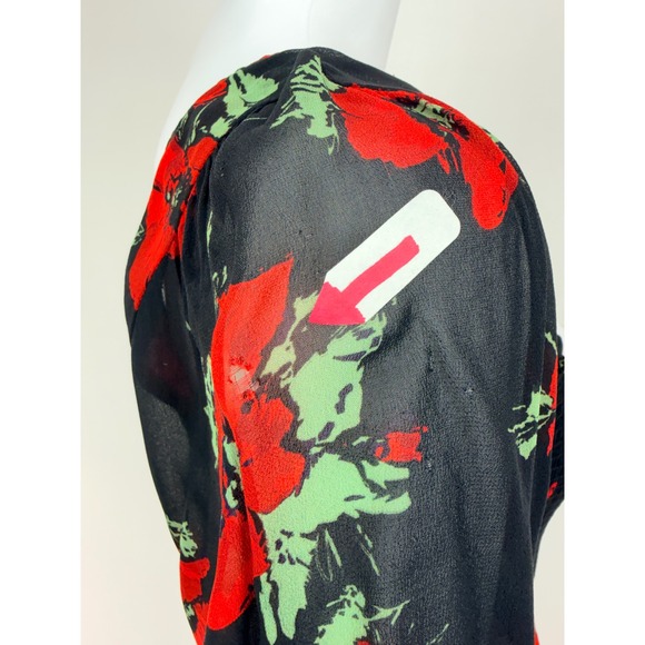 RIXO Yas Dress Black Red Floral Print Square Neck Long Sleeve Tiered Midi Dress - Picture 8 of 11